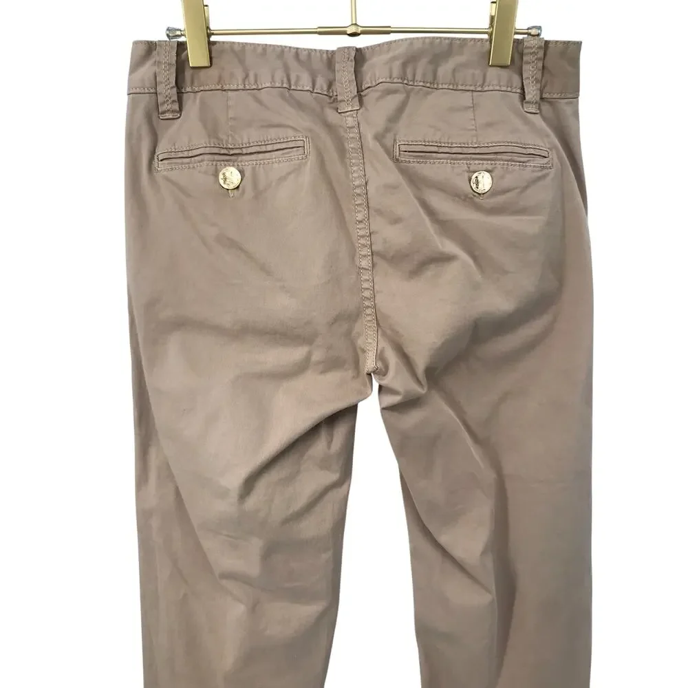Tory Burch Khaki Frayed Hem Cropped Chino Pants Size 27 Stretch